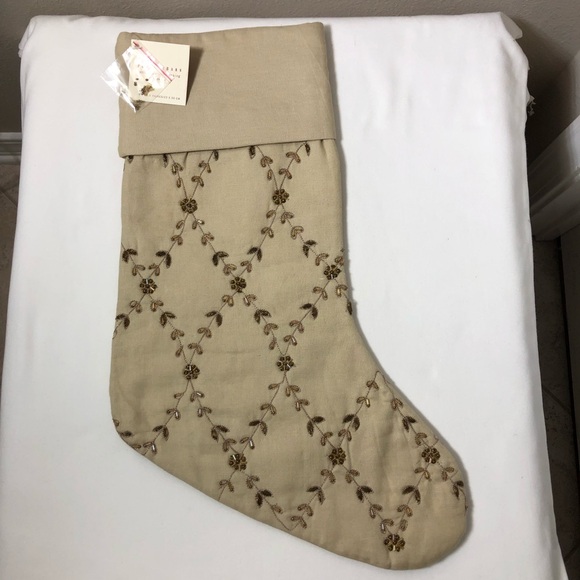 Pottery Barn 2 Linen Cotton Blend Lattice Jewel Christmas Stockings 9 X 19.5 In - Picture 5 of 12